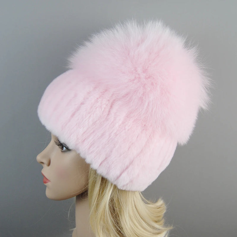 Winter Warm Real Fur Genuine Hat Bomber Beanies Cap for Women-Winter Hats-Arimonz-Pink-Arimonz
