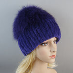Winter Warm Real Fur Genuine Hat Bomber Beanies Cap for Women-Winter Hats-Arimonz-Purple-Arimonz