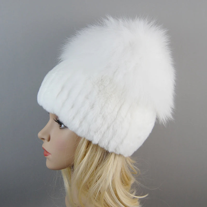 Winter Warm Real Fur Genuine Hat Bomber Beanies Cap for Women-Winter Hats-Arimonz-White-Arimonz