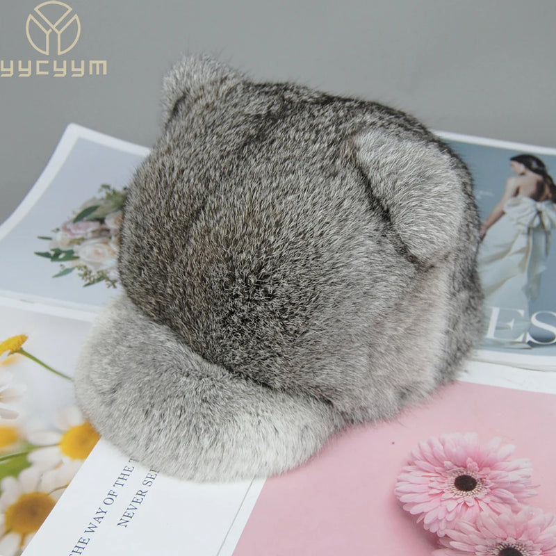 Winter Warm Solid Genuine Luxury Women Fur Adjustable Outdoor Cap-Winter Hats-Arimonz-Arimonz