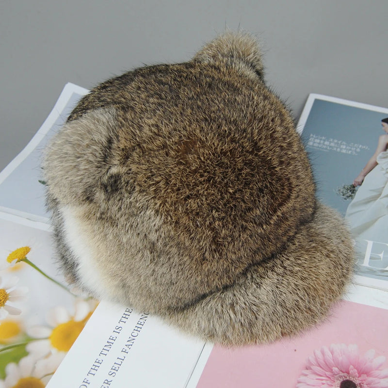 Winter Warm Solid Genuine Luxury Women Fur Adjustable Outdoor Cap-Winter Hats-Arimonz-rabbit fur yellow-Adjustable-Arimonz
