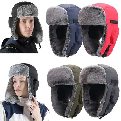 Winter Windproof Fur Warmer Hat Hood Fleece Ski Snow Cap with Earflaps-Winter Hats-Arimonz-Arimonz