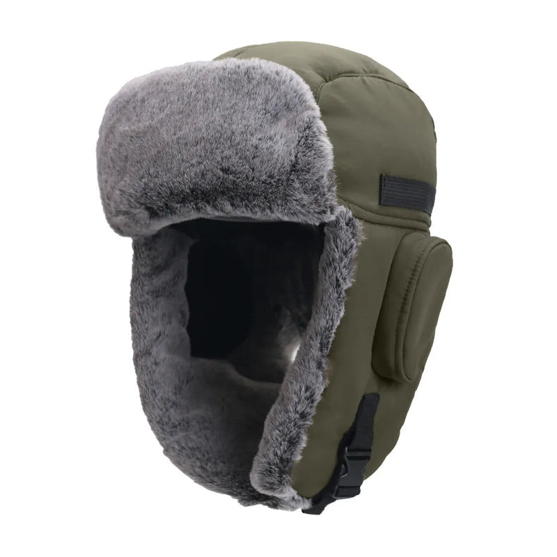 Winter Windproof Fur Warmer Hat Hood Fleece Ski Snow Cap with Earflaps-Winter Hats-Arimonz-Army Green-Arimonz