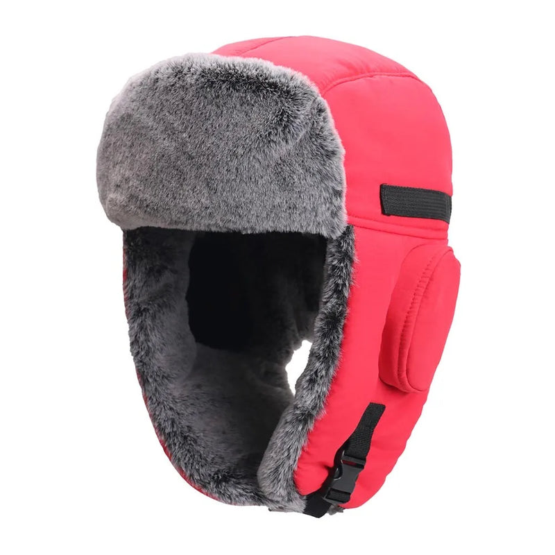 Winter Windproof Fur Warmer Hat Hood Fleece Ski Snow Cap with Earflaps-Winter Hats-Arimonz-Red-Arimonz