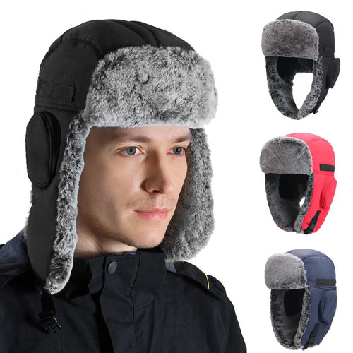 Winter Windproof Fur Warmer Hat Hood Fleece Ski Snow Cap with Earflaps-Winter Hats-Arimonz-Arimonz