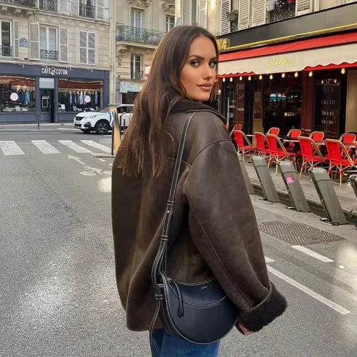 Woman Thick Faux Leather Jacket for Women Coat Plush Jacket Outerwear-Fuzzy Jackets-Arimonz-Arimonz