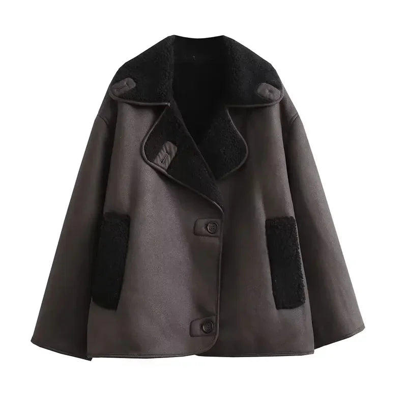 Woman Thick Faux Leather Jacket for Women Coat Plush Jacket Outerwear-Fuzzy Jackets-Arimonz-Arimonz
