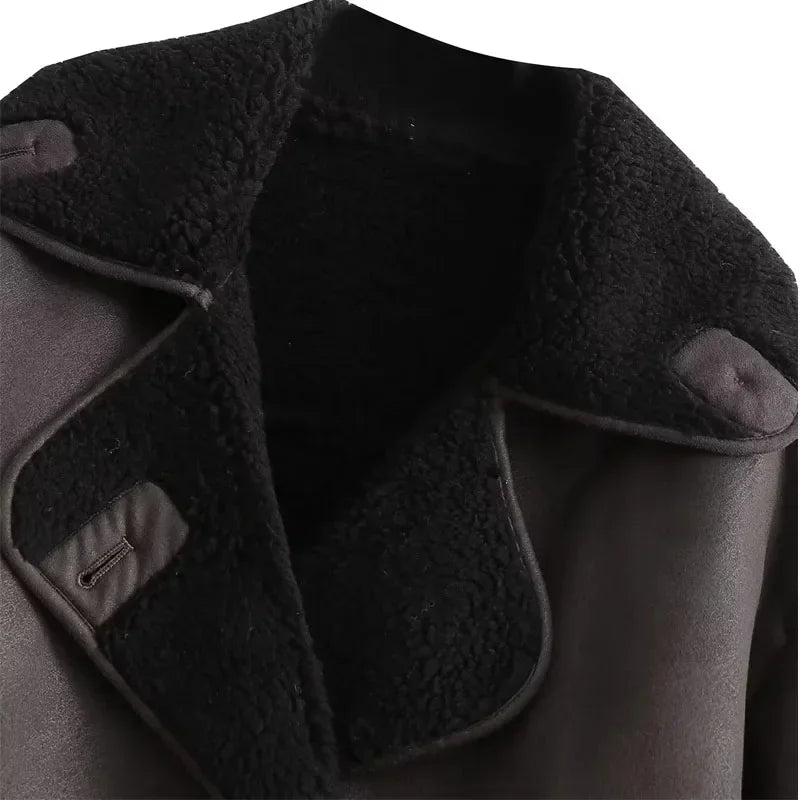 Woman Thick Faux Leather Jacket for Women Coat Plush Jacket Outerwear-Fuzzy Jackets-Arimonz-Arimonz