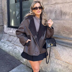 Woman Thick Faux Leather Jacket for Women Coat Plush Jacket Outerwear-Fuzzy Jackets-Arimonz-Arimonz