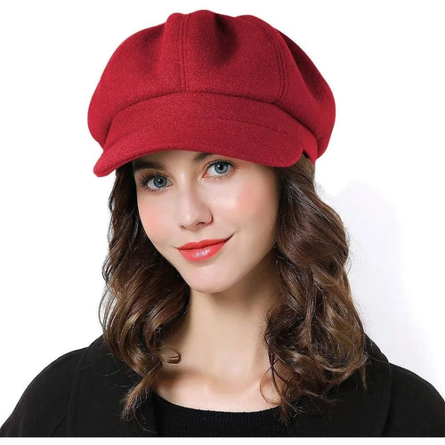 Women Beret Newsboy Hat Autumn Spring Winter French Wool Classic Cap-Winter Hats-Arimonz-Red-Arimonz