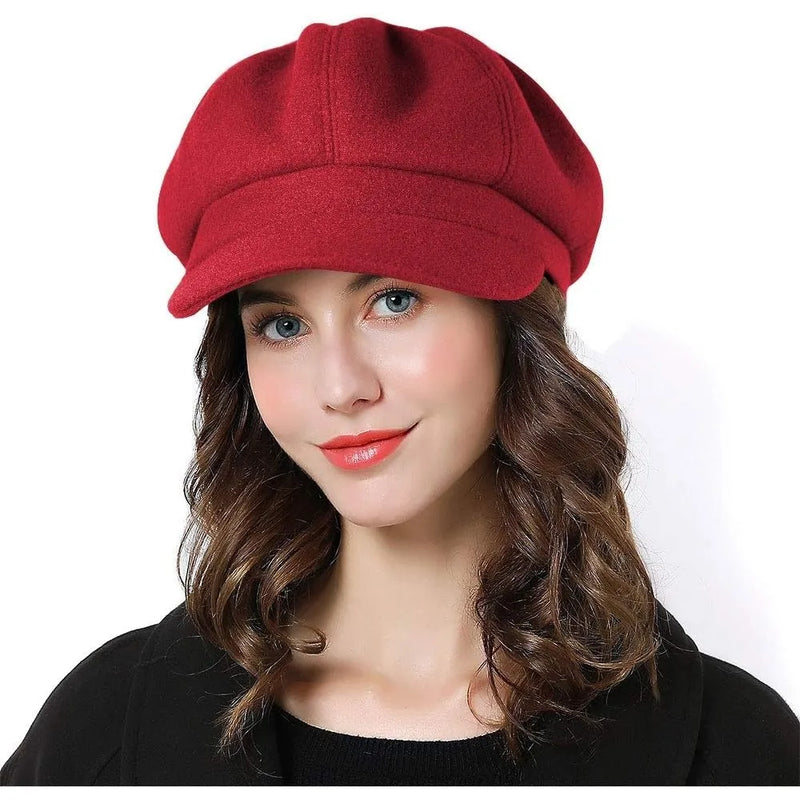 Women Beret Newsboy Hat Autumn Spring Winter French Wool Classic Cap-Winter Hats-Arimonz-Red-Arimonz