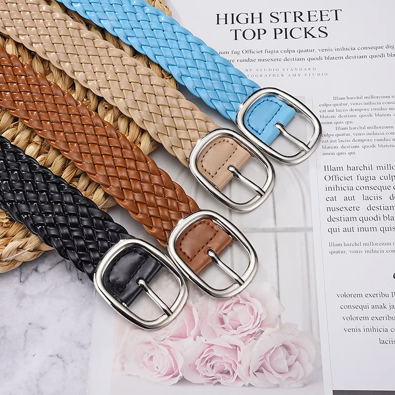 Women Braided Bright Color Belts Ladies Waist Ornament No Holes Belt-Belts-Arimonz-Arimonz
