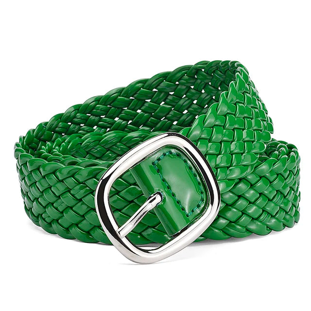 Women Braided Bright Color Belts Ladies Waist Ornament No Holes Belt-Belts-Arimonz-Green-105cm/41inches-Arimonz