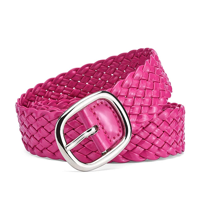 Women Braided Bright Color Belts Ladies Waist Ornament No Holes Belt-Belts-Arimonz-Rose Red-105cm/41inches-Arimonz