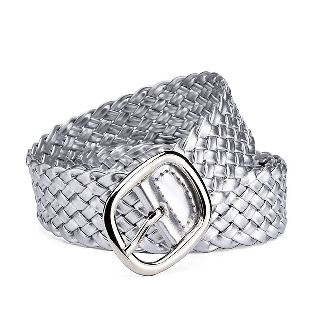 Women Braided Bright Color Belts Ladies Waist Ornament No Holes Belt-Belts-Arimonz-Sliver-105cm/41inches-Arimonz