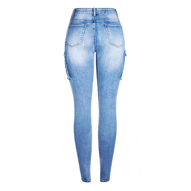 Women Cargo Jeans New Classic Multiple Pockets Jeans Women Denim Pants-Skinny Jeans-Arimonz-Arimonz