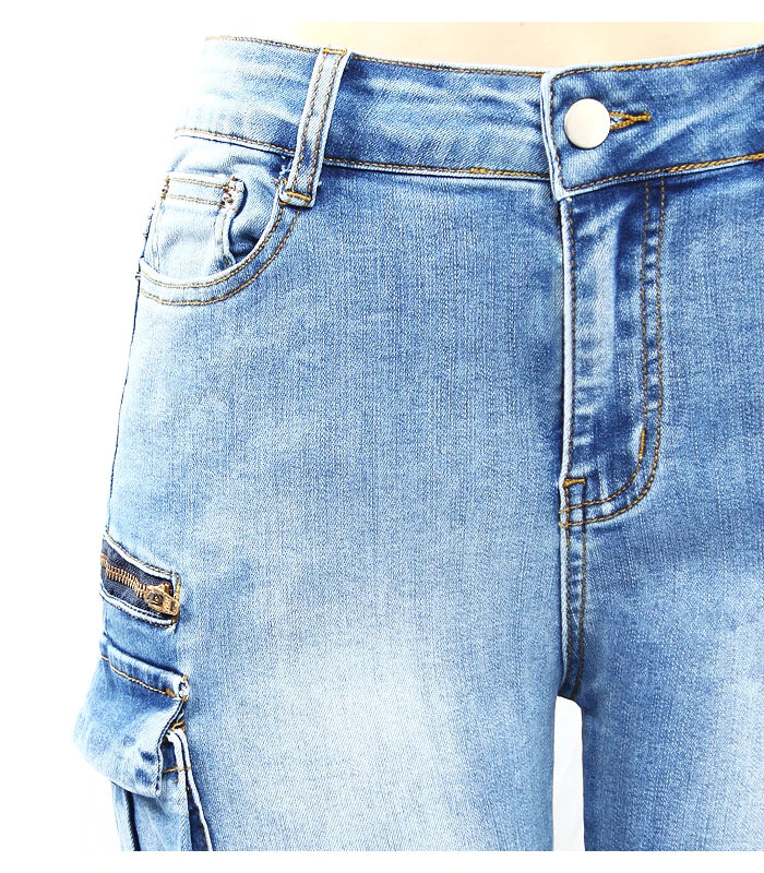 Women Cargo Jeans New Classic Multiple Pockets Jeans Women Denim Pants-Skinny Jeans-Arimonz-Arimonz