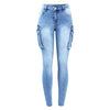 Women Cargo Jeans New Classic Multiple Pockets Jeans Women Denim Pants-Skinny Jeans-Arimonz-Blue-S-Arimonz