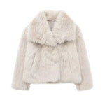Women Casual Faux Fur Jackets Turn Down Collar Elegant Thick Coat-Fuzzy Jackets-Arimonz-Beige-XS-Arimonz