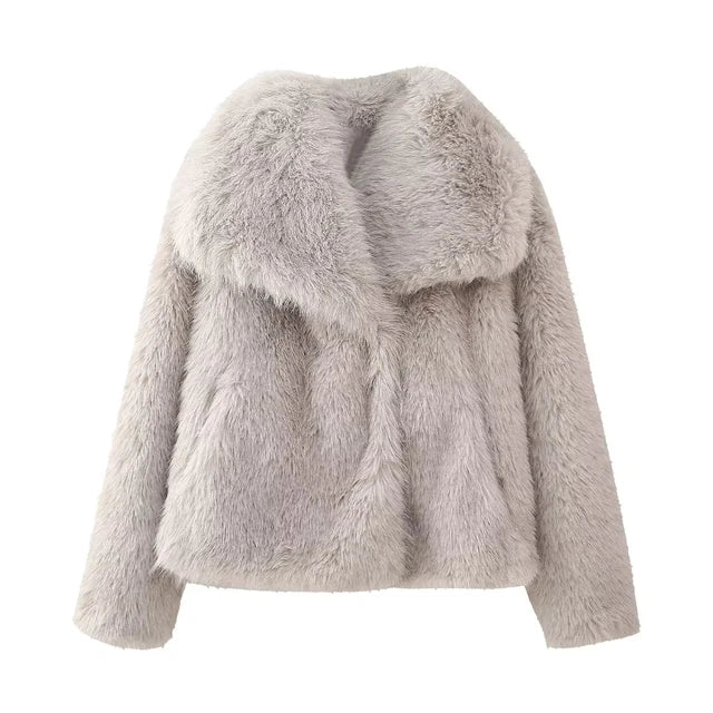Women Casual Faux Fur Jackets Turn Down Collar Elegant Thick Coat-Fuzzy Jackets-Arimonz-Blush-XS-Arimonz
