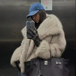 Women Casual Faux Fur Jackets Turn Down Collar Elegant Thick Coat-Fuzzy Jackets-Arimonz-Arimonz