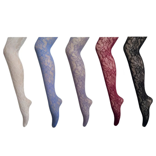 Women Colorful Floral-Patterned Fishnet Tights See-through Lace Tights-Socks & Tights-Arimonz-Arimonz