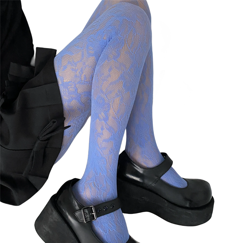 Women Colorful Floral-Patterned Fishnet Tights See-through Lace Tights-Socks & Tights-Arimonz-Arimonz