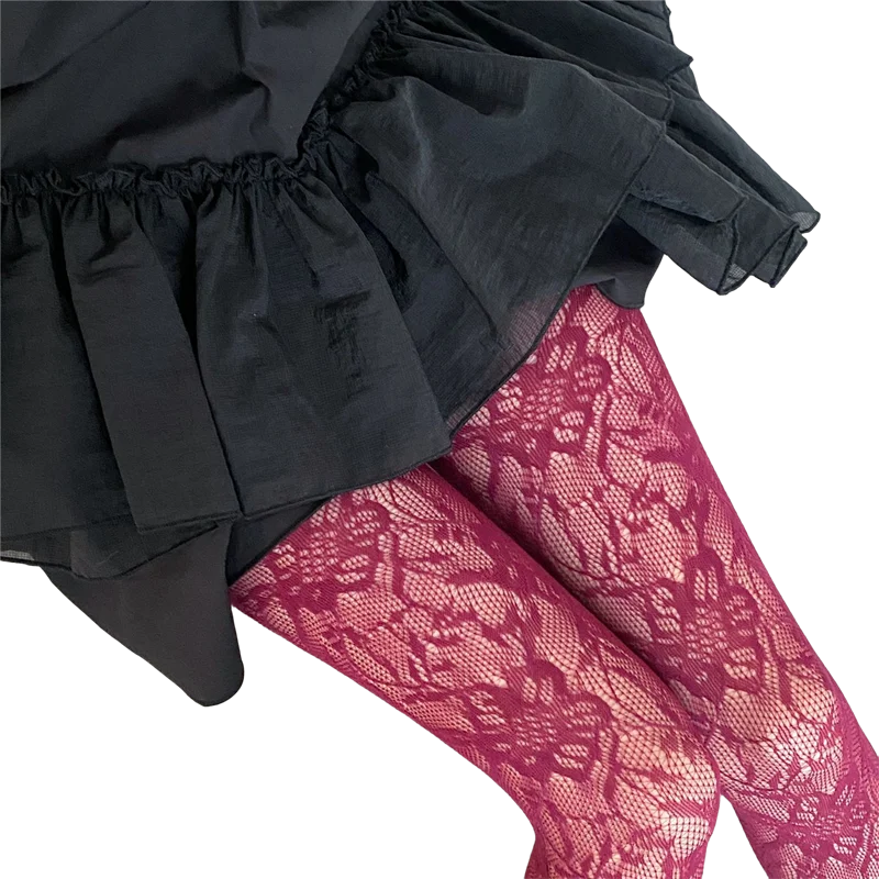 Women Colorful Floral-Patterned Fishnet Tights See-through Lace Tights-Socks & Tights-Arimonz-Arimonz