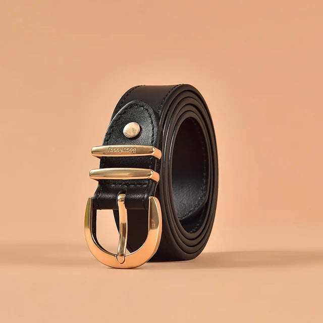 Women Cow Leather Horseshoe Buckle Sewing Retro Designer Jeans Belt-Belts-Arimonz-Black-95cm/37inches-Arimonz