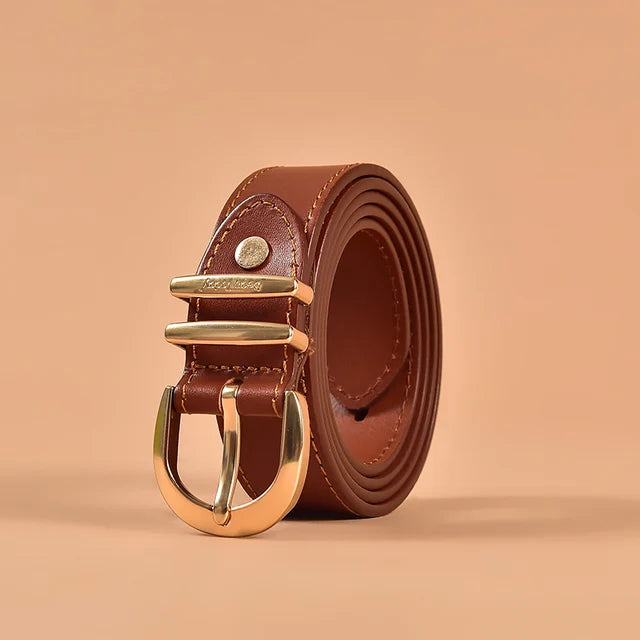 Women Cow Leather Horseshoe Buckle Sewing Retro Designer Jeans Belt-Belts-Arimonz-Brown-95cm/37inches-Arimonz