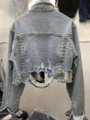 Women Denim Jacket Heavy Rivet Studded Jean Women Jean Jacket-Jean Jackets-Arimonz-Arimonz
