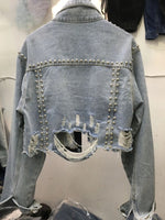 Women Denim Jacket Heavy Rivet Studded Jean Women Jean Jacket-Jean Jackets-Arimonz-Arimonz