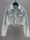 Women Denim Jacket Heavy Rivet Studded Jean Women Jean Jacket-Jean Jackets-Arimonz-Baby Blue-S-Arimonz