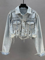 Women Denim Jacket Heavy Rivet Studded Jean Women Jean Jacket-Jean Jackets-Arimonz-Baby Blue-S-Arimonz