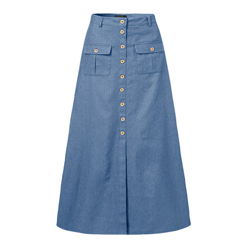 Women Denim Maxi Skirt Vintage Skirts Casual Solid Skirt Oversized-Denim Skirts-Arimonz-Light Blue-S-Arimonz