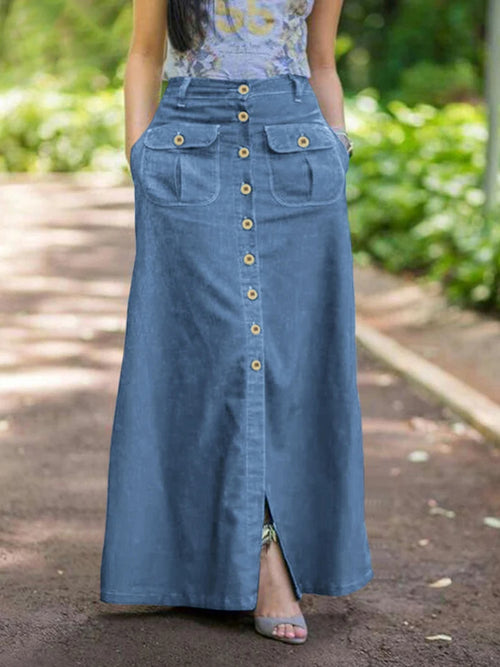 Women Denim Maxi Skirt Vintage Skirts Casual Solid Skirt Oversized-Denim Skirts-Arimonz-Arimonz