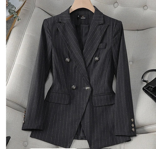 Women Double breasted Collar Sport Jacket Elegant Pant Set Office Set-Wear To Work Sets-Arimonz-Only grey blazer-S-Arimonz
