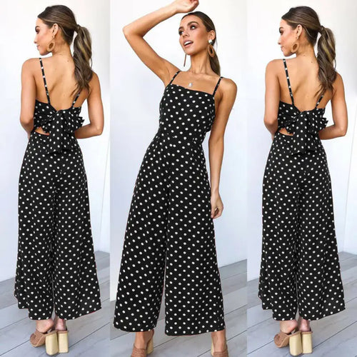 Women Elegant V-Neck Sleeveless High Waist Jumpsuit Wide Leg Romper-Casual Jumpsuits & Rompers-Arimonz-Arimonz