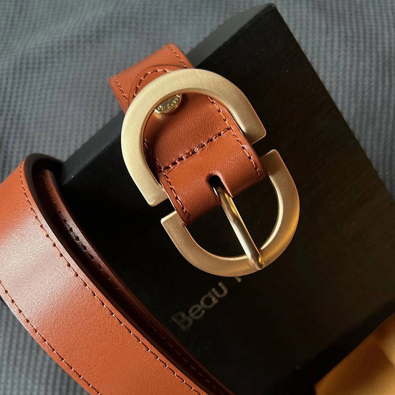 Women Genuine Cow Leather Metal Oval Buckle Retro Simple Ladies Belt-Belts-Arimonz-Arimonz