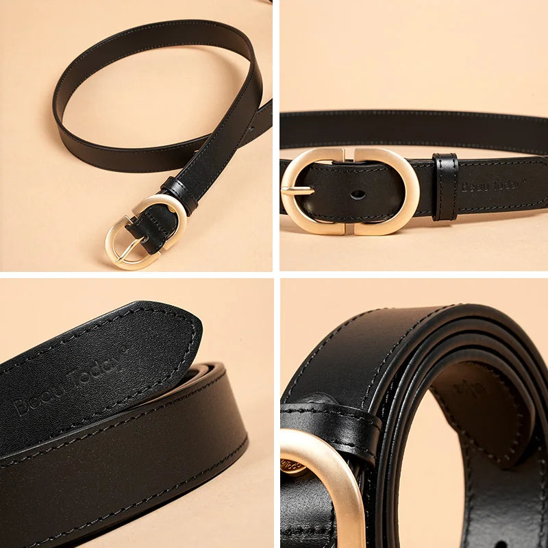 Women Genuine Cow Leather Metal Oval Buckle Retro Simple Ladies Belt-Belts-Arimonz-Arimonz