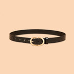 Women Genuine Cow Leather Metal Oval Buckle Retro Simple Ladies Belt-Belts-Arimonz-Black-95cm/37inches-Arimonz
