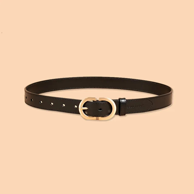 Women Genuine Cow Leather Metal Oval Buckle Retro Simple Ladies Belt-Belts-Arimonz-Black-95cm/37inches-Arimonz