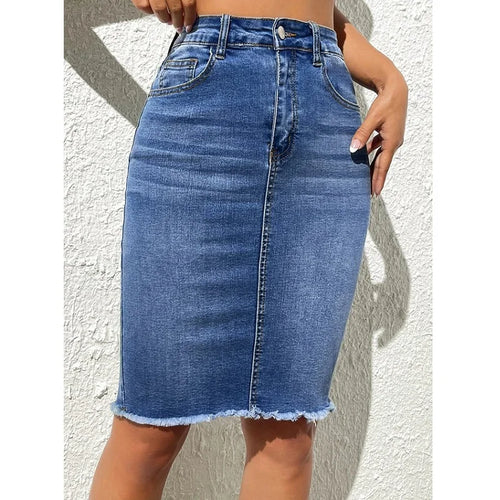 ﻿Women High Waist Denim Skirts Stretch Jeans Casual Bodycon Skirt-Denim Skirts-Arimonz-Arimonz