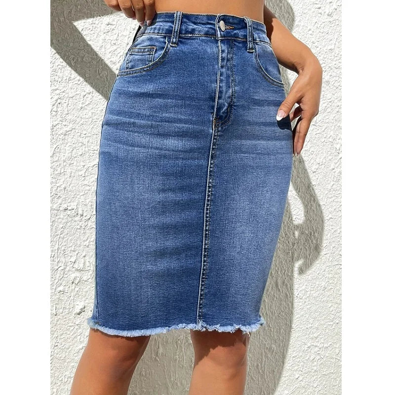 ﻿Women High Waist Denim Skirts Stretch Jeans Casual Bodycon Skirt-Denim Skirts-Arimonz-Arimonz