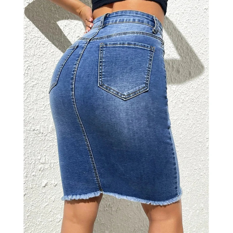 ﻿Women High Waist Denim Skirts Stretch Jeans Casual Bodycon Skirt-Denim Skirts-Arimonz-Arimonz