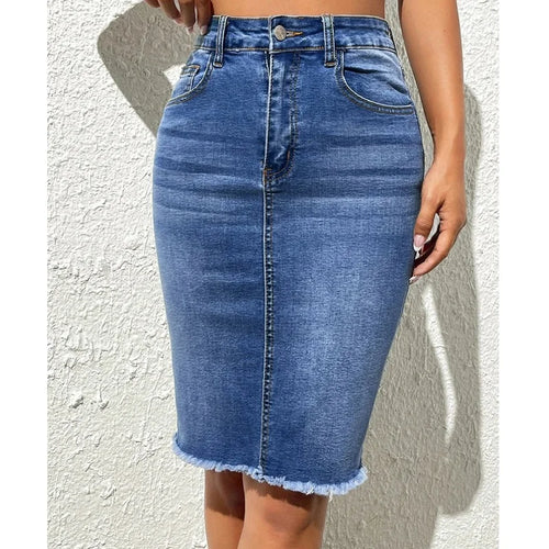 ﻿Women High Waist Denim Skirts Stretch Jeans Casual Bodycon Skirt-Denim Skirts-Arimonz-Arimonz