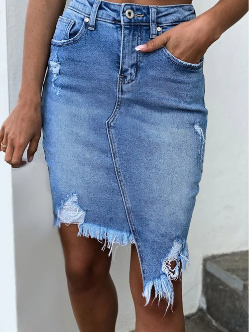 Women High Waist Ripped Shorts Skirt Jeans Lady Denim Skirt-Denim Skirts-Arimonz-Arimonz