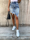 Women High Waist Ripped Skirt Jeans Cut Out Irregular Skirt Jeans-Denim Skirts-Arimonz-Arimonz