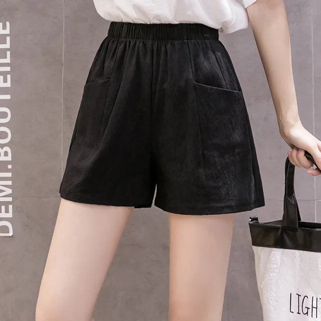 Women High Waisted Double Pocket Wide Leg Shorts Comfortable Shorts-Shorts-Arimonz-black-L-Arimonz