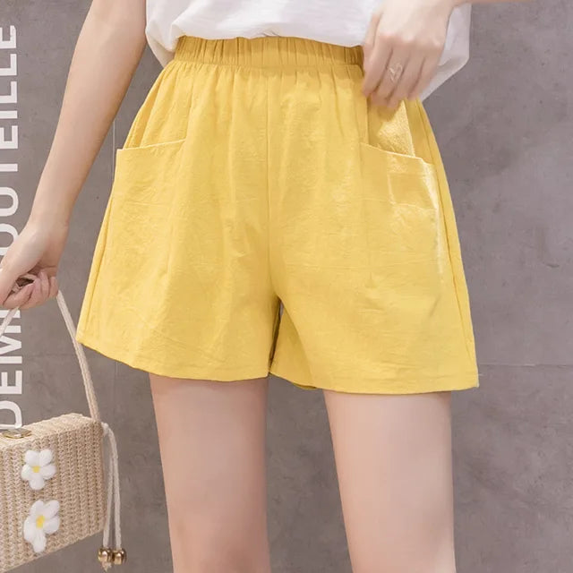 Women High Waisted Double Pocket Wide Leg Shorts Comfortable Shorts-Shorts-Arimonz-Yellow-L-Arimonz